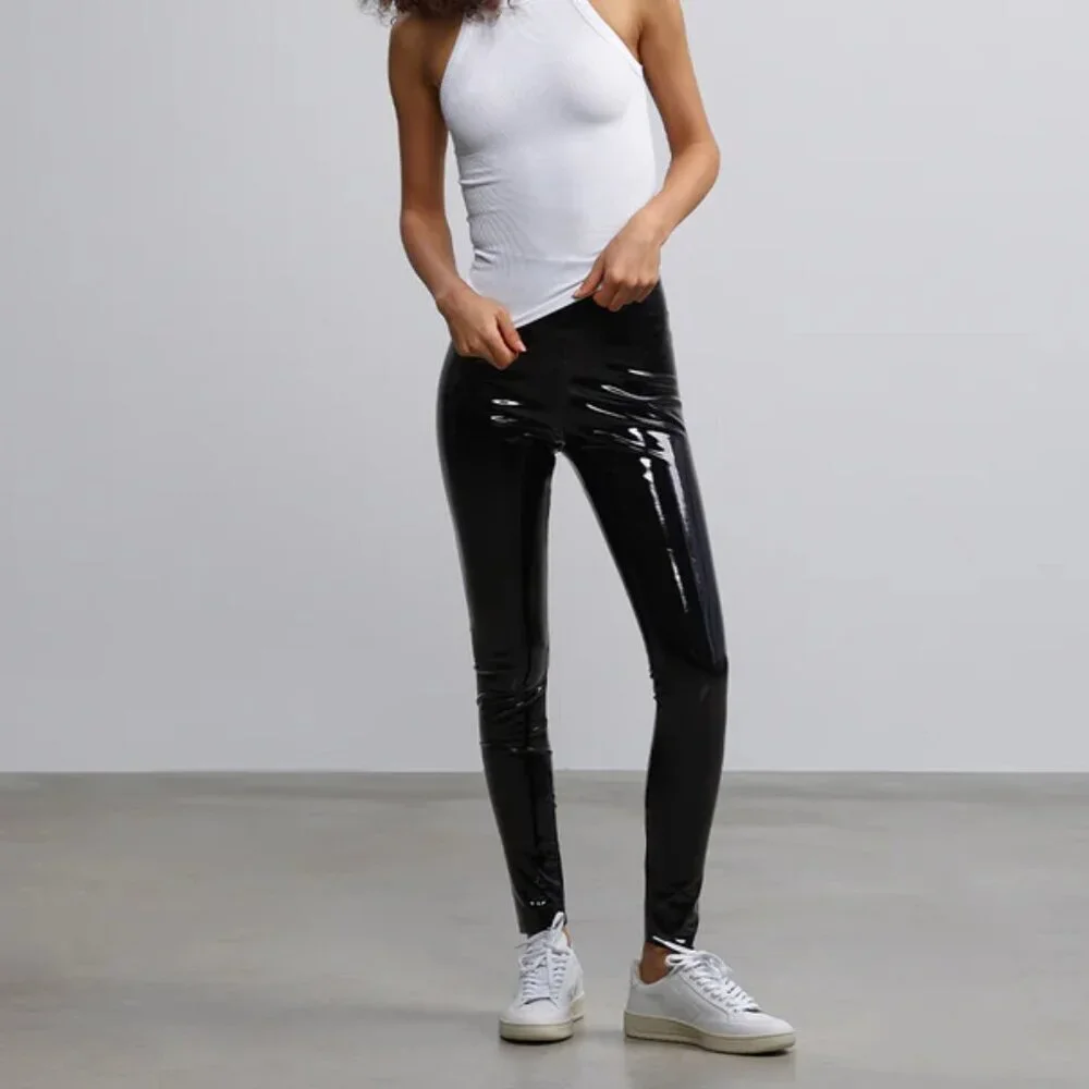 Commando Black Faux Patent Leather Legging   Sz: M